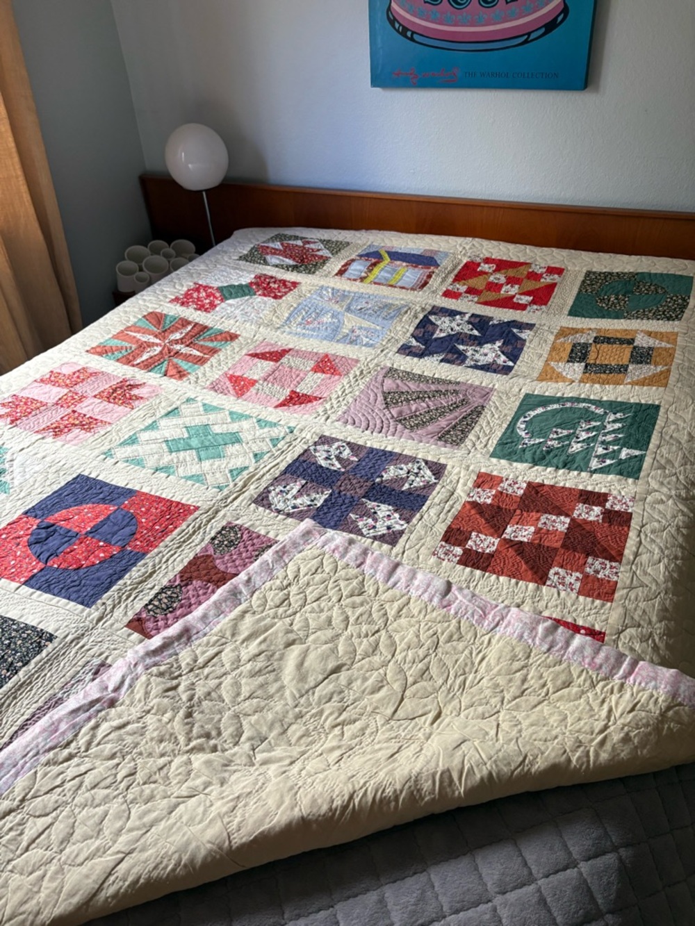 Vintage MCM cotton Handmade Patchwork Quilt - Multicolor - Picture 9 of 13